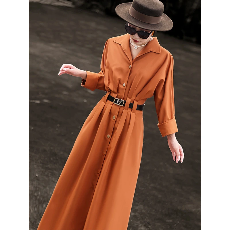 MEXCOCO/兰瑟儿新款气质秋高级感收腰风衣式女装连衣裙104QL2069