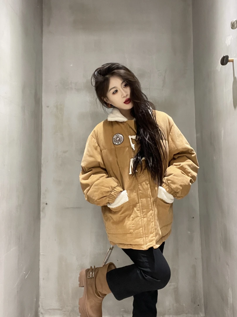 少女甜美牛角扣棉服初中学生加厚外套冬季保暖大童棉衣