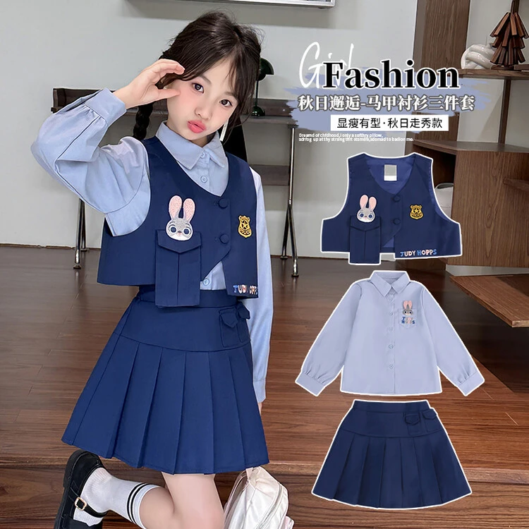 女童JK套装制服春秋学院风中小学生兔子警官小女孩洋气可爱三件套