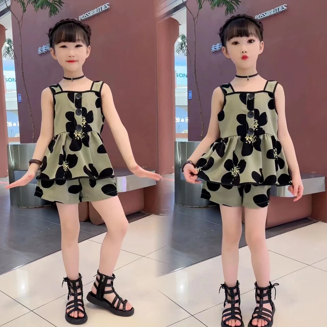 女童套装夏装2023新款儿童薄款短裤中大童夏季洋气吊带休闲两件套
