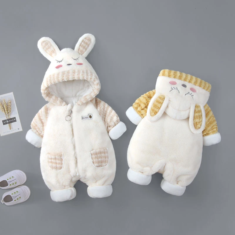 巴拉拉吧连体衣婴儿冬加厚外出连帽夹棉保暖外套可爱超萌小童男女