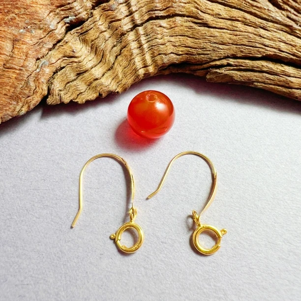 【圣芭黎】天然玛瑙圆珠18K耳钩8多样性发一D0917