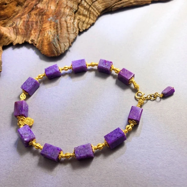 【圣芭黎】天然舒俱来手链樱花紫方块18k6+多样性发一D0727