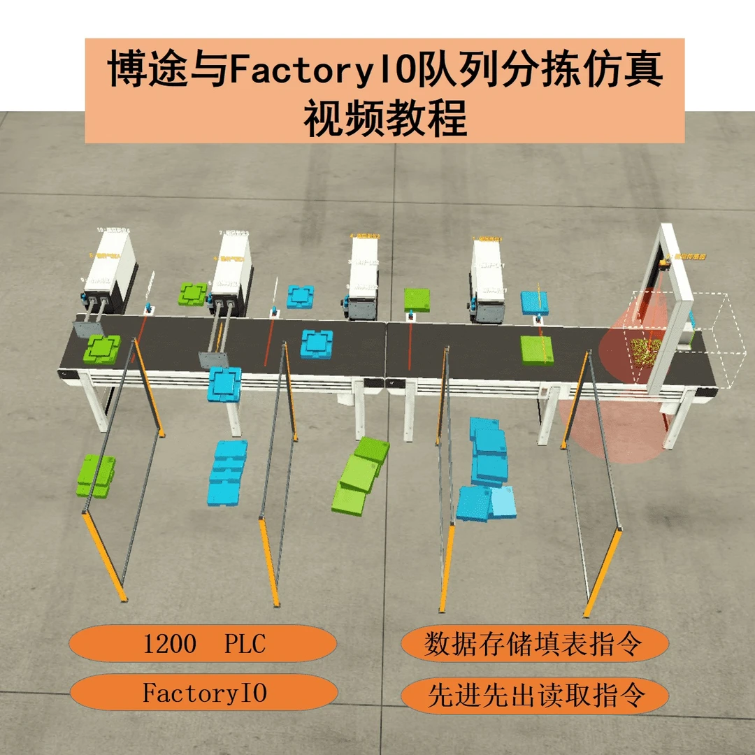博途与FactoryIO队列分拣仿真视频教程