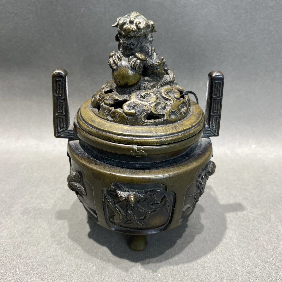晚清/回纹双耳铜香炉/YY10/美80/全品/朝阳文物