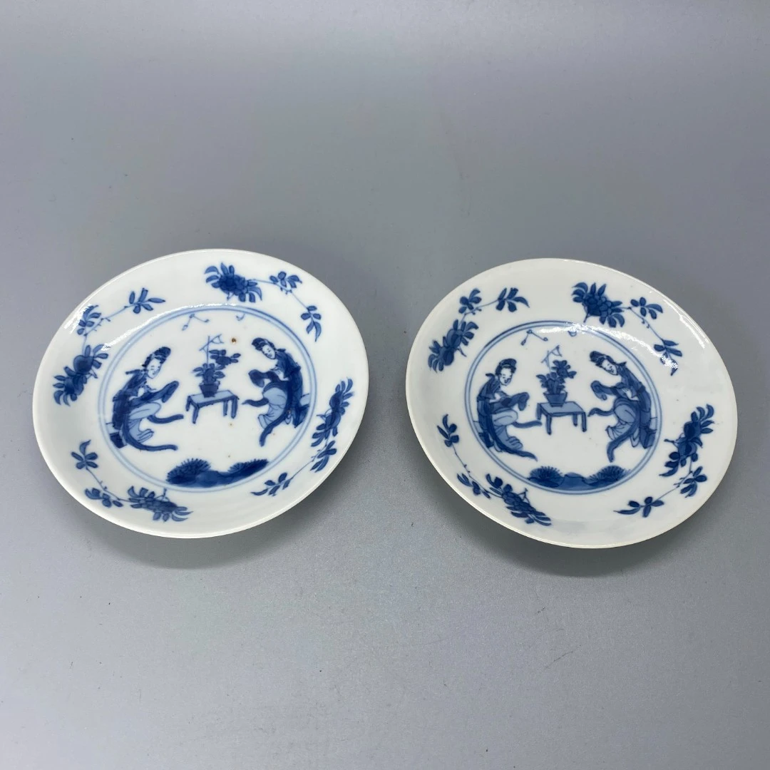 青花仕女纹瓷碟/Y0331021/美82/清康熙/北京朝阳文物