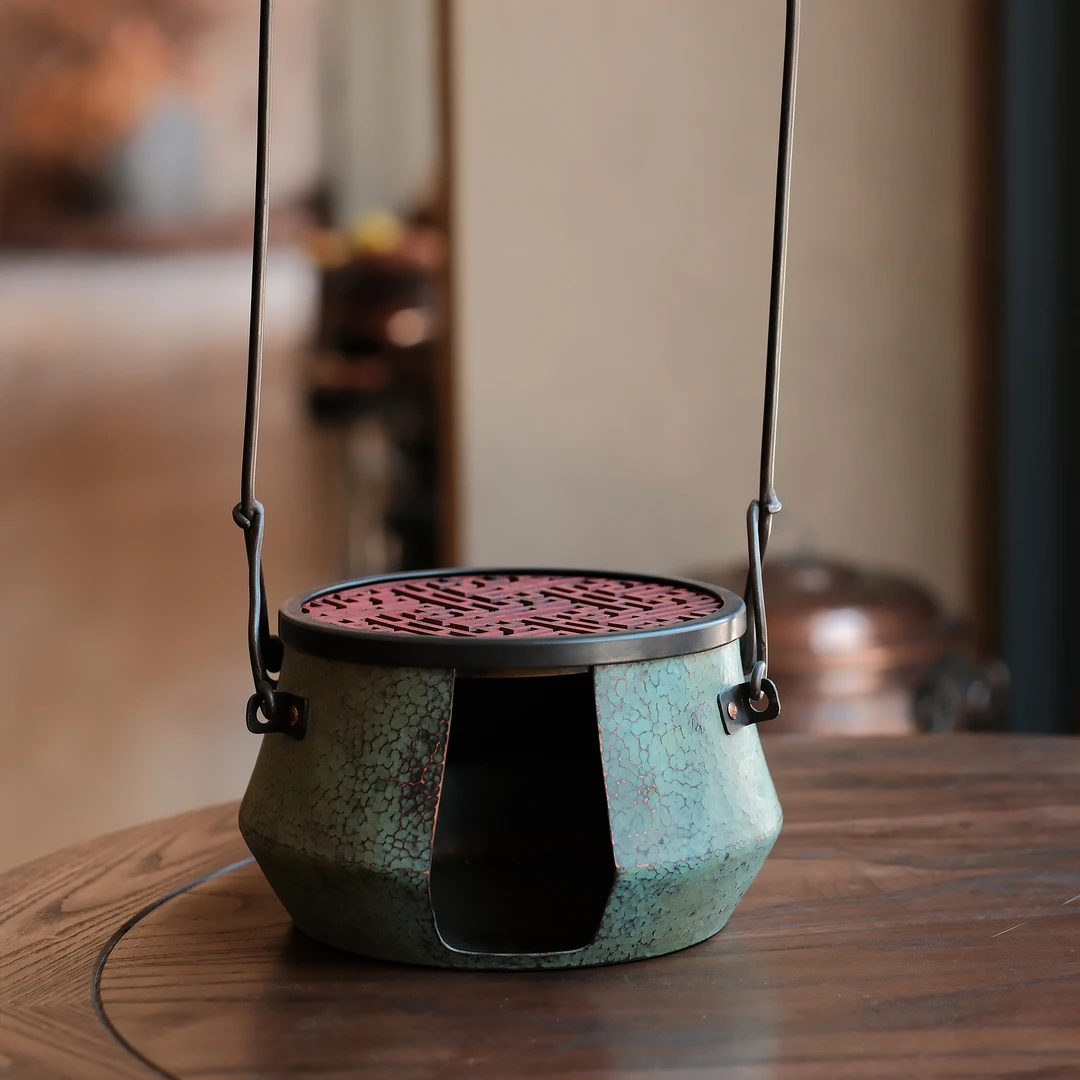 春喜铜提篮火钵手打高温着色