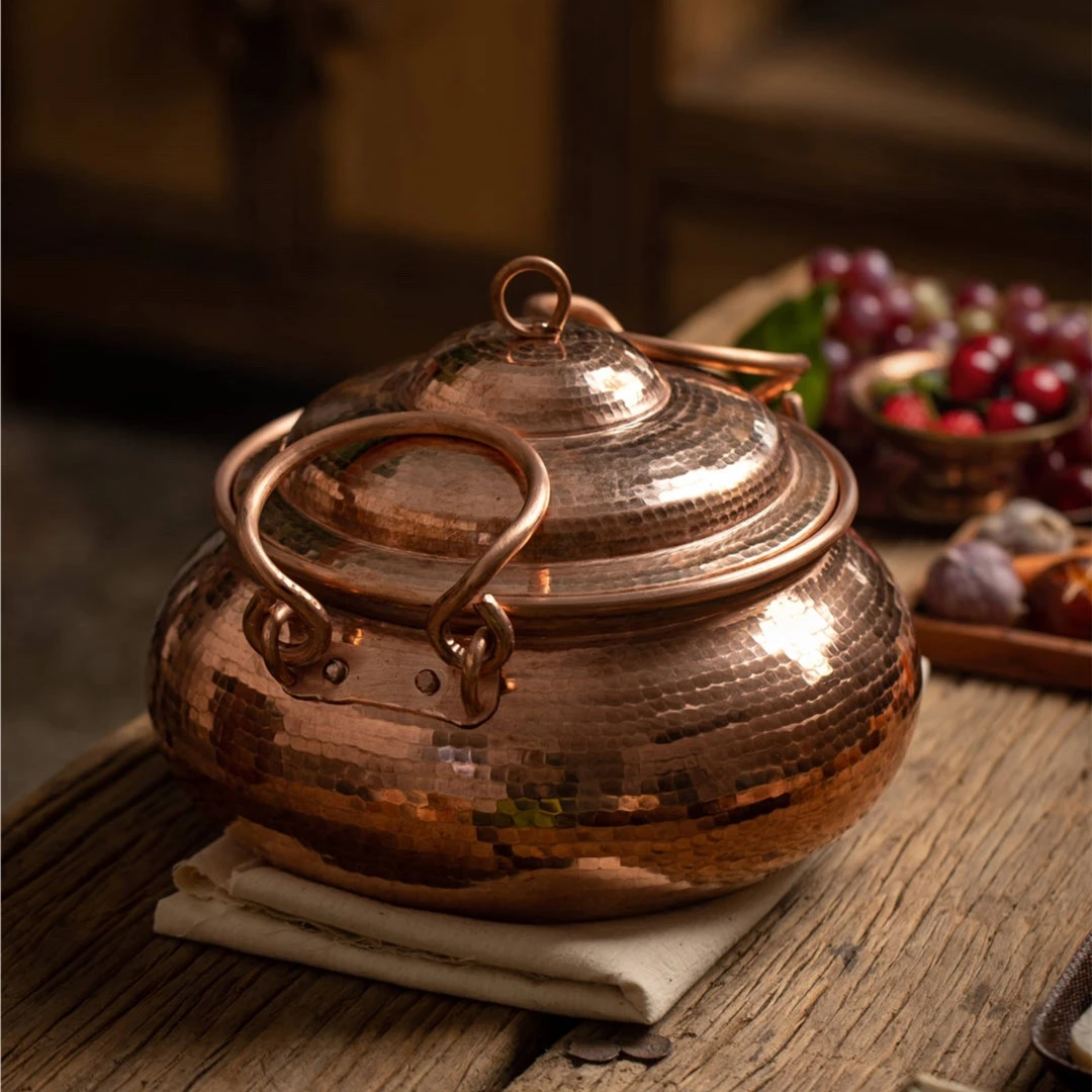 云南春喜铜手工锻打纯紫铜22厘米家庭版锣锅铜锅鱼铜锅饭无涂层