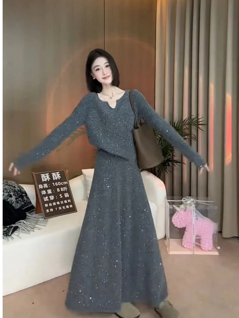 针织套装秋冬高级感精致高档洋气收腰小个子两件套显瘦裙