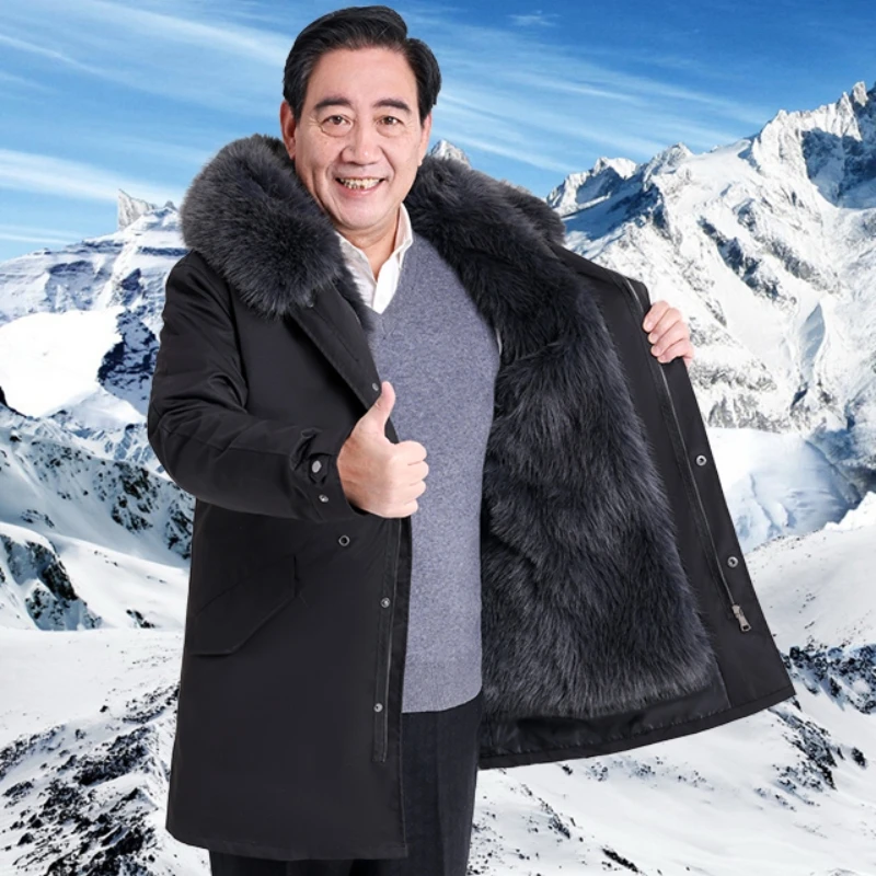 特价派克王大衣男貂绒可拆卸内胆棉衣中长款皮毛一体中老年外套冬