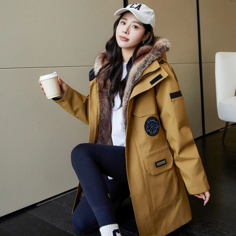 海宁派克服女可拆卸内胆加绒加厚皮毛一体冬季大衣中长款大码外套