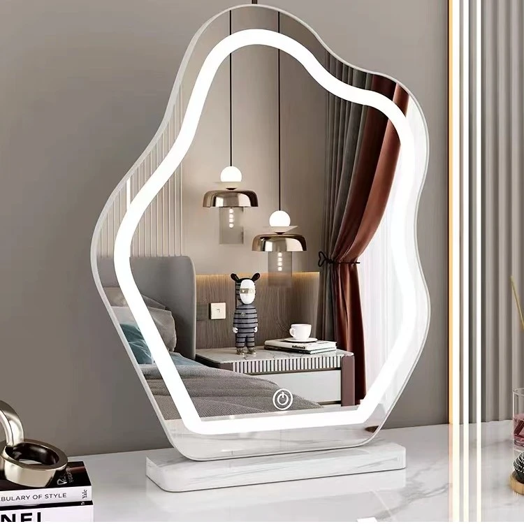 女生云朵化妆镜台式LED灯镜子简约智能轻奢灯镜带灯梳妆台化妆镜