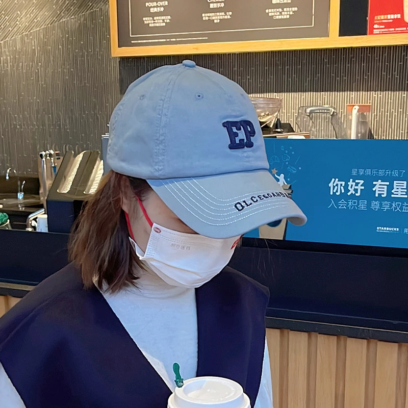 新款高品质夏季透气字母鸭舌帽大头围显脸小棒球帽户外运动女帽子