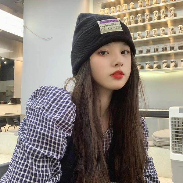 毛线帽子女秋冬韩版瓜皮帽男针织帽学生情侣帽子大头围纯色显脸小