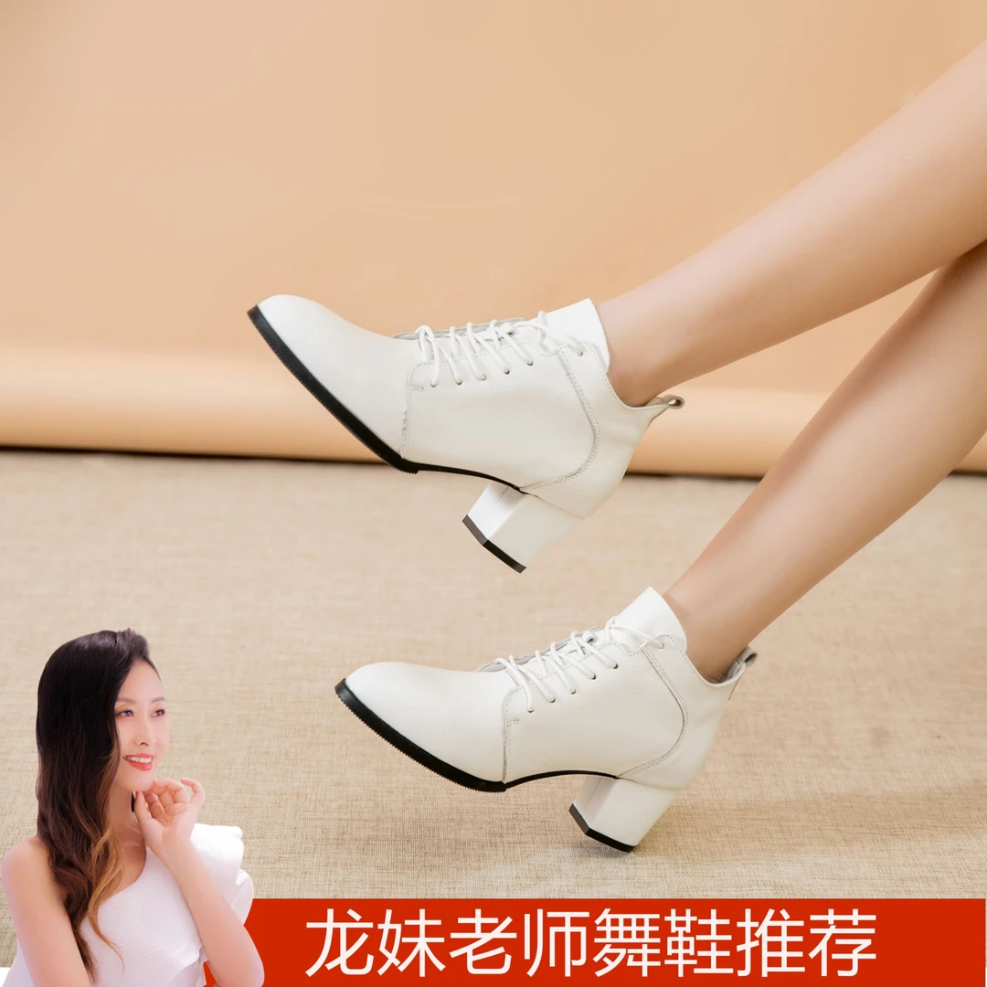 【龙妹老师专属】秋冬新款短靴广场舞直板舞鞋真皮妈妈鞋中跟百搭