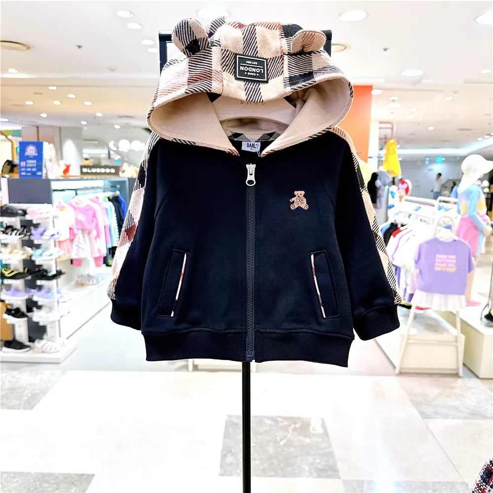 韩版24秋儿童休闲连帽外套拼接上衣11009