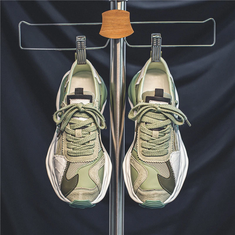 男鞋2024春季新款跑步网面耐磨防滑男士透气厚底增高运动老爹潮鞋