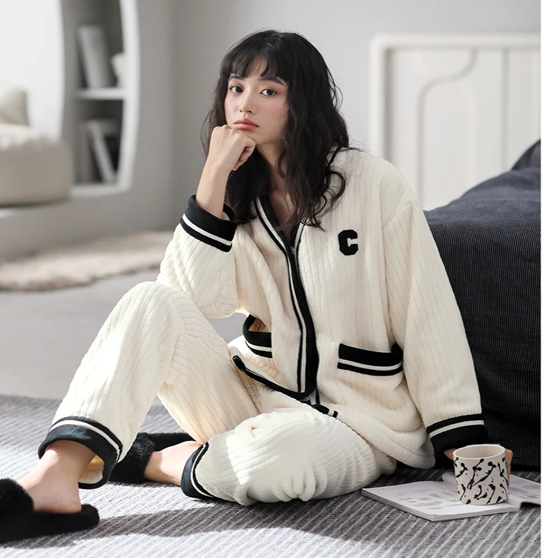 【微瑕大小程度不一样，介意勿拍】女士睡衣秋冬款法兰绒加绒加厚款