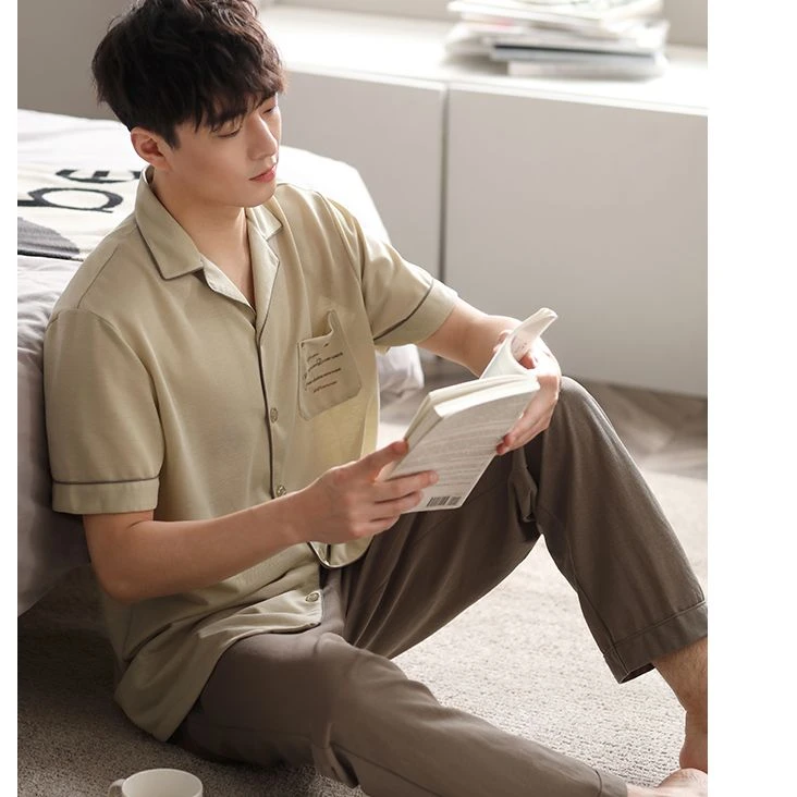 【商场同款】睡衣男士夏季冰爽棉家居服男短袖长裤夏天薄款套装