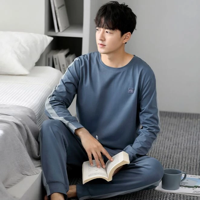 睡衣男士春秋款秋季棉长袖家居服男款秋冬薄款可外穿套装