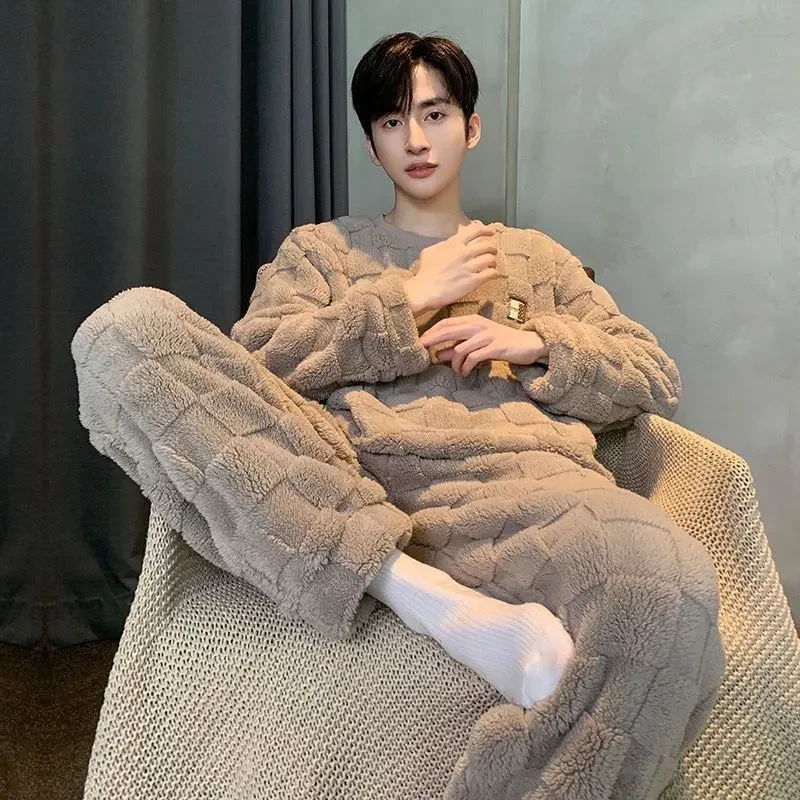 睡衣男冬季款加厚加绒珊瑚绒2024年新款珊瑚绒外穿家居服套装Q350
