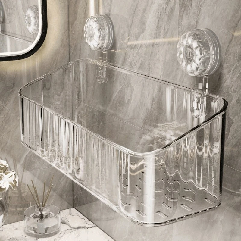 吸盘收纳筐塑料轻奢浴室卫生间收纳壁挂免打孔家用护肤置物架T682