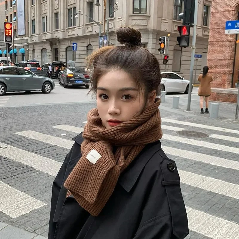 2024新款纯色针织围巾秋冬季韩版毛线百搭保暖围脖潮网红情侣Q340
