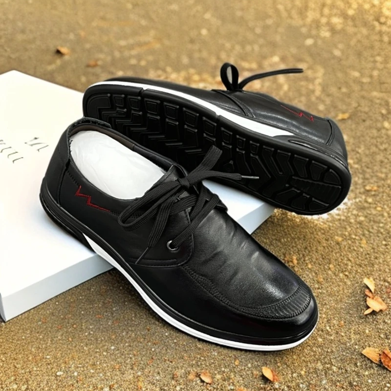 男士休闲鞋真皮系带潮流韩版百搭板鞋软面软底时尚舒适防滑男鞋