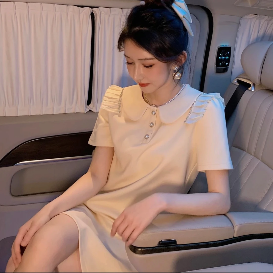 2025夏季新款气质百搭时尚娃娃领宽松连衣裙显瘦娃娃领连衣裙