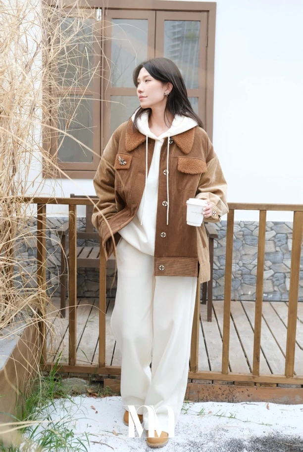 灯芯绒拼接棉服夹克