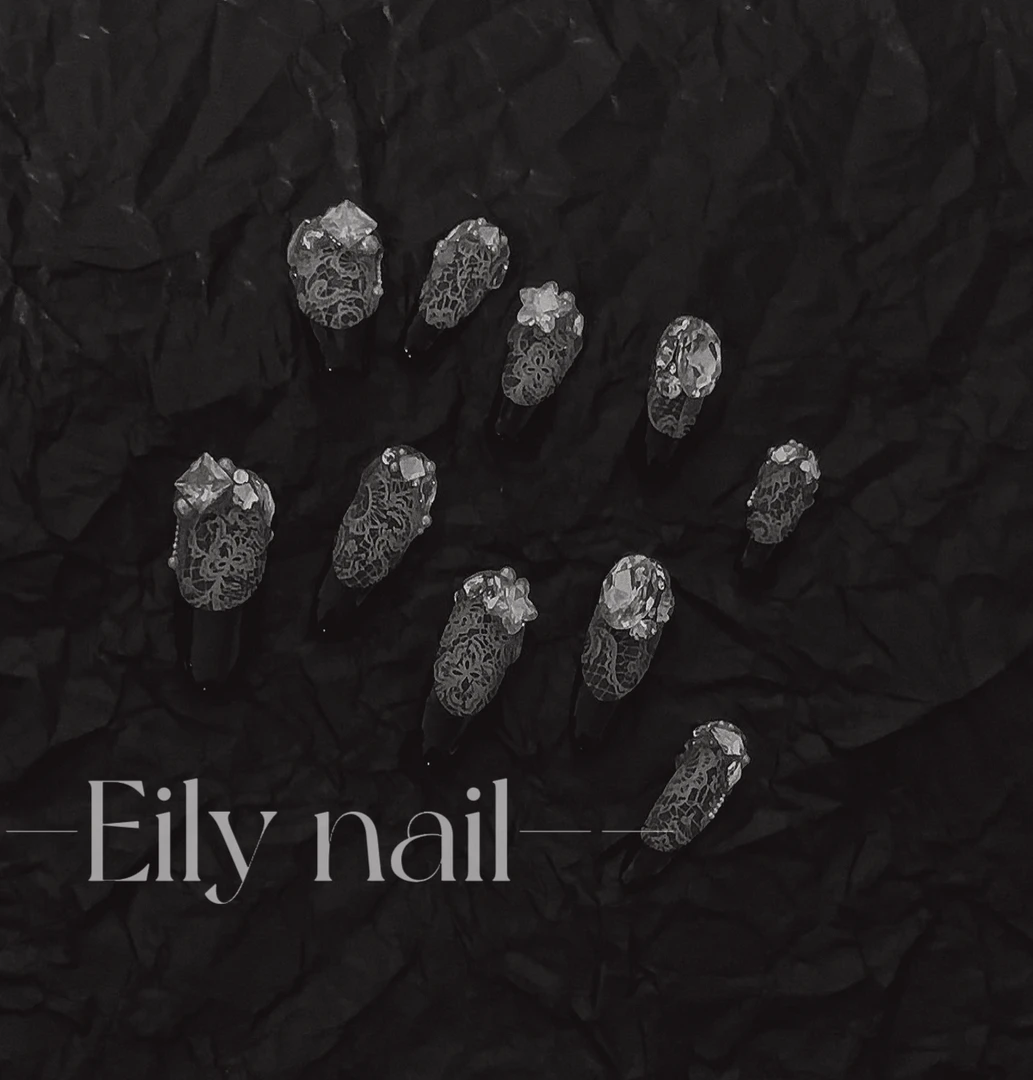 【巴黎圣母院】EilyNail设计师轻奢高定手工穿戴甲蕾丝黑色法式美甲