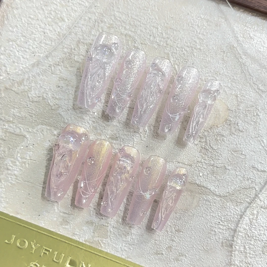 【水母】YILI手工穿戴甲紫色粉色极光水母模具美甲