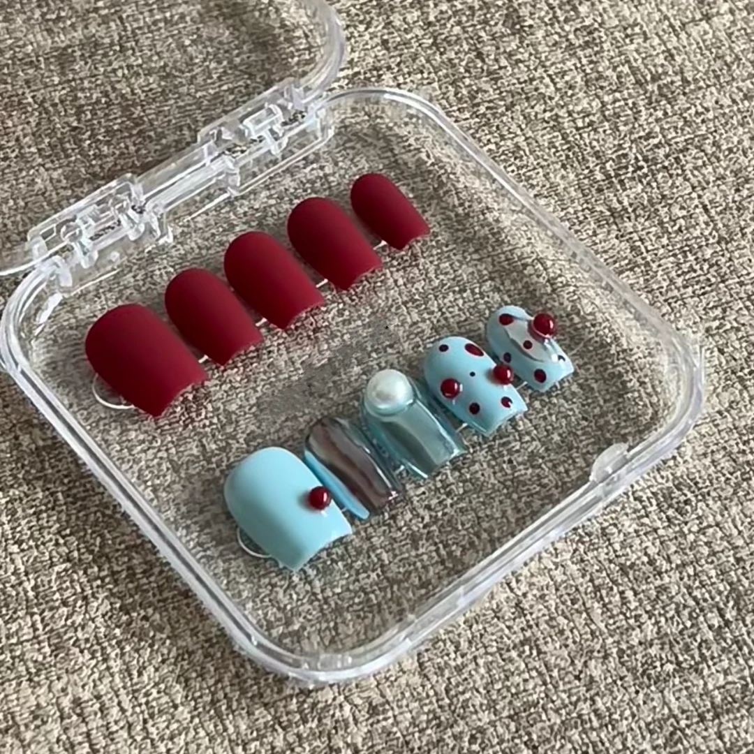 【浪漫土耳其】EilyNail设计师纯手工穿戴甲丝绒红魔镜粉美甲