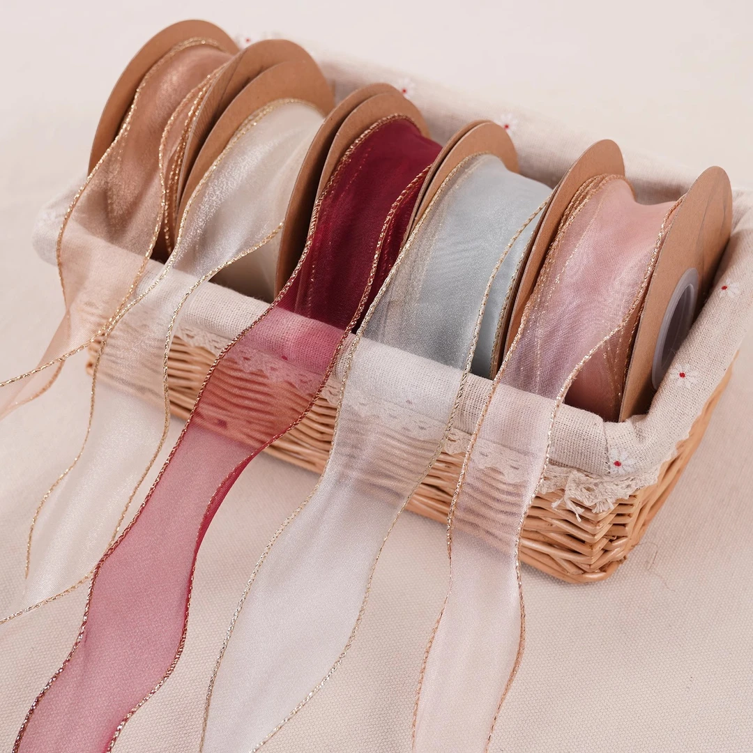 H H 金边鱼尾纱 发饰彩带蝴蝶结丝带鲜花礼品包装拷边纱带DIY材料