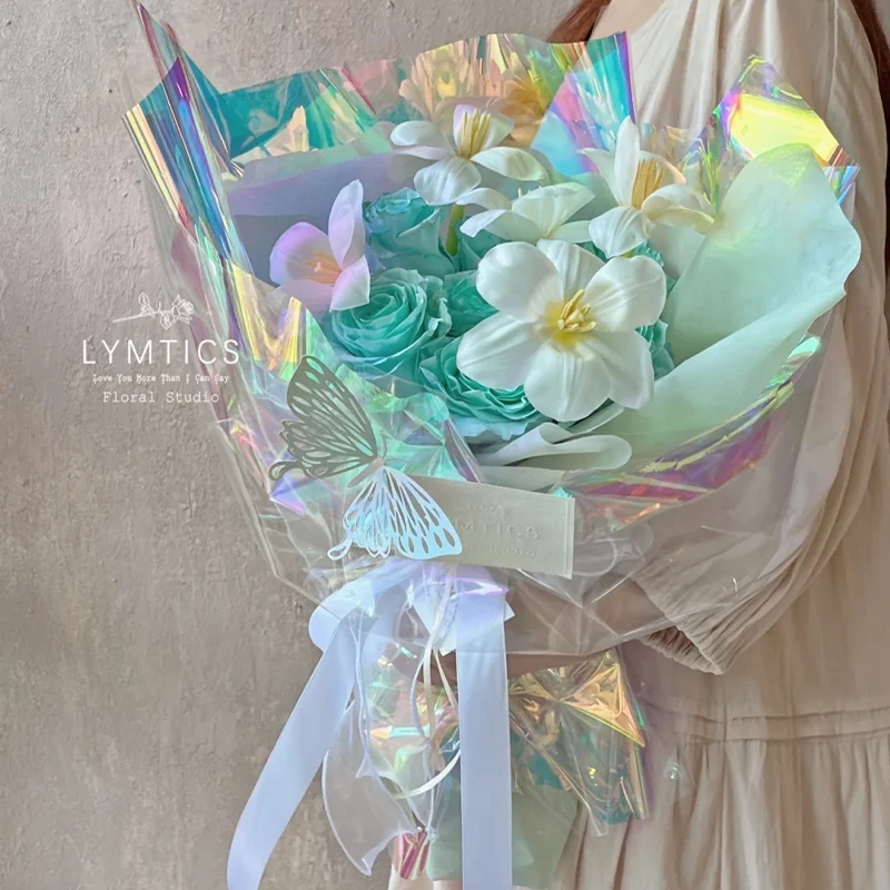 H H 幻彩膜镭射透明纸内衬加厚防水玻璃纸鲜花花店花艺资材