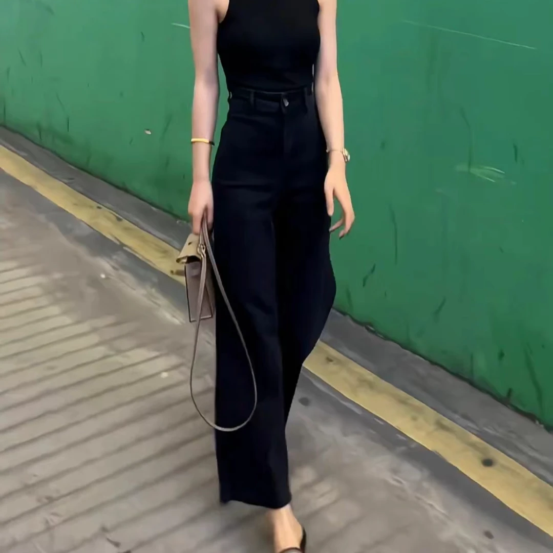 格洛森2025早秋新款高腰宽松直筒牛仔裤小个子百搭显瘦九分阔腿裤