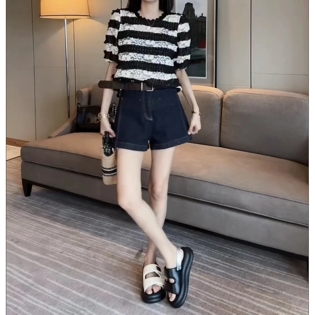 女装夏季新款薄款设计感高腰a字短裤百搭透气显瘦牛仔热裤