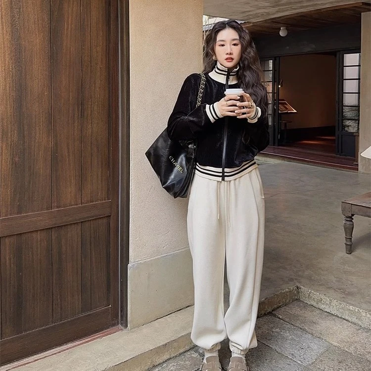 三吉黑花【生热感】高腰阔版束脚卫裤 SJ23293-L