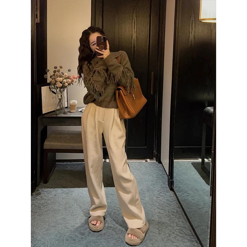 三吉黑花 银狐绒阔腿裤子新款灯芯绒长裤加绒外穿 SJ1113-L