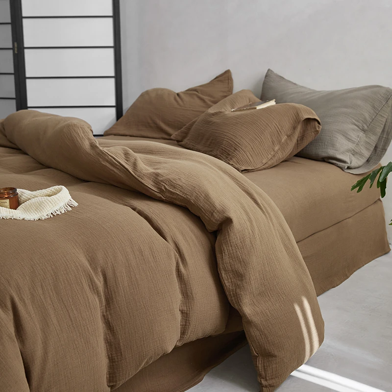 加厚纯棉双层皱皱纱四件套全棉纯色A类床品套件糯软舒适透气