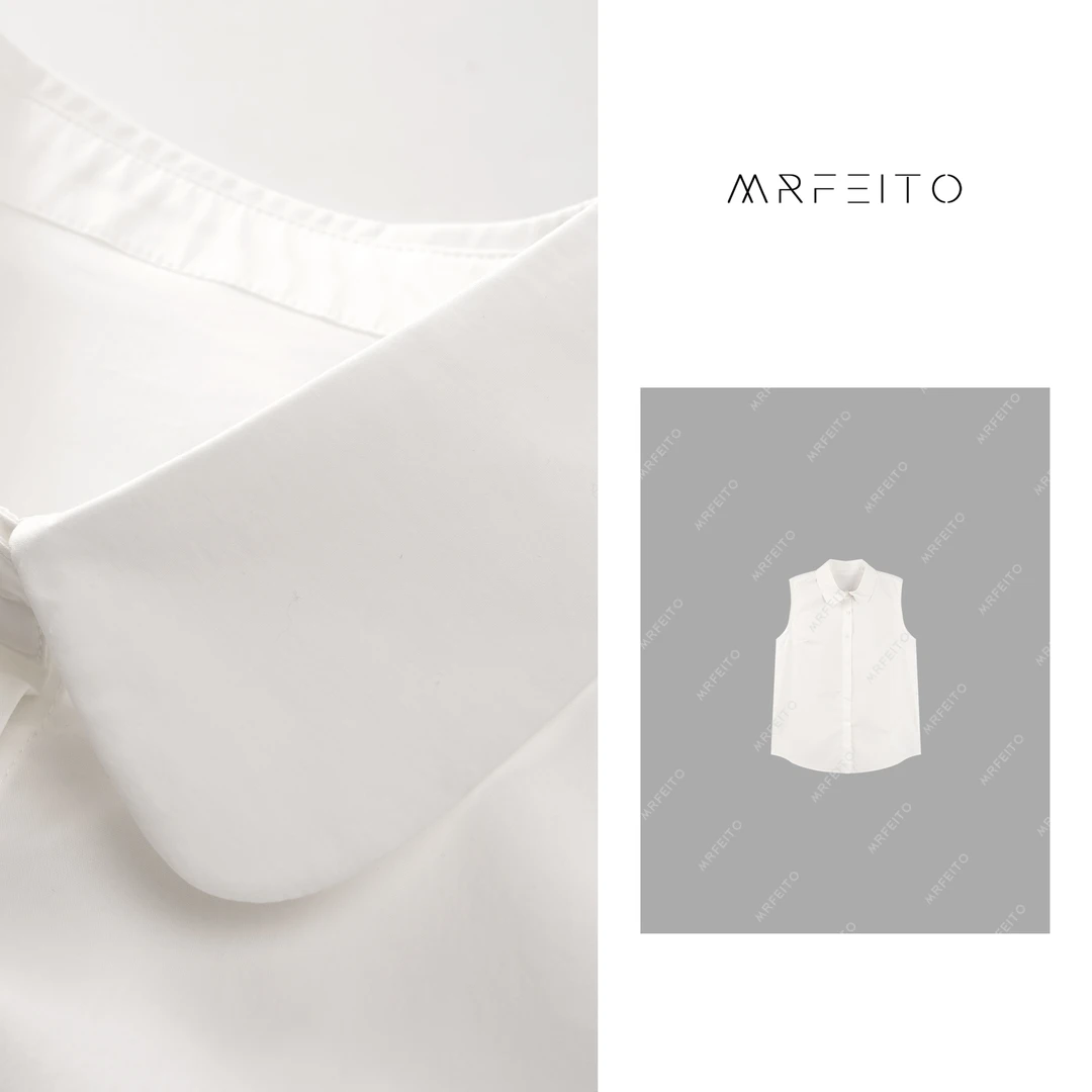 MRFEITO【白越】百搭纯色显瘦时尚休闲无袖翻领衬衣H8C01D30230