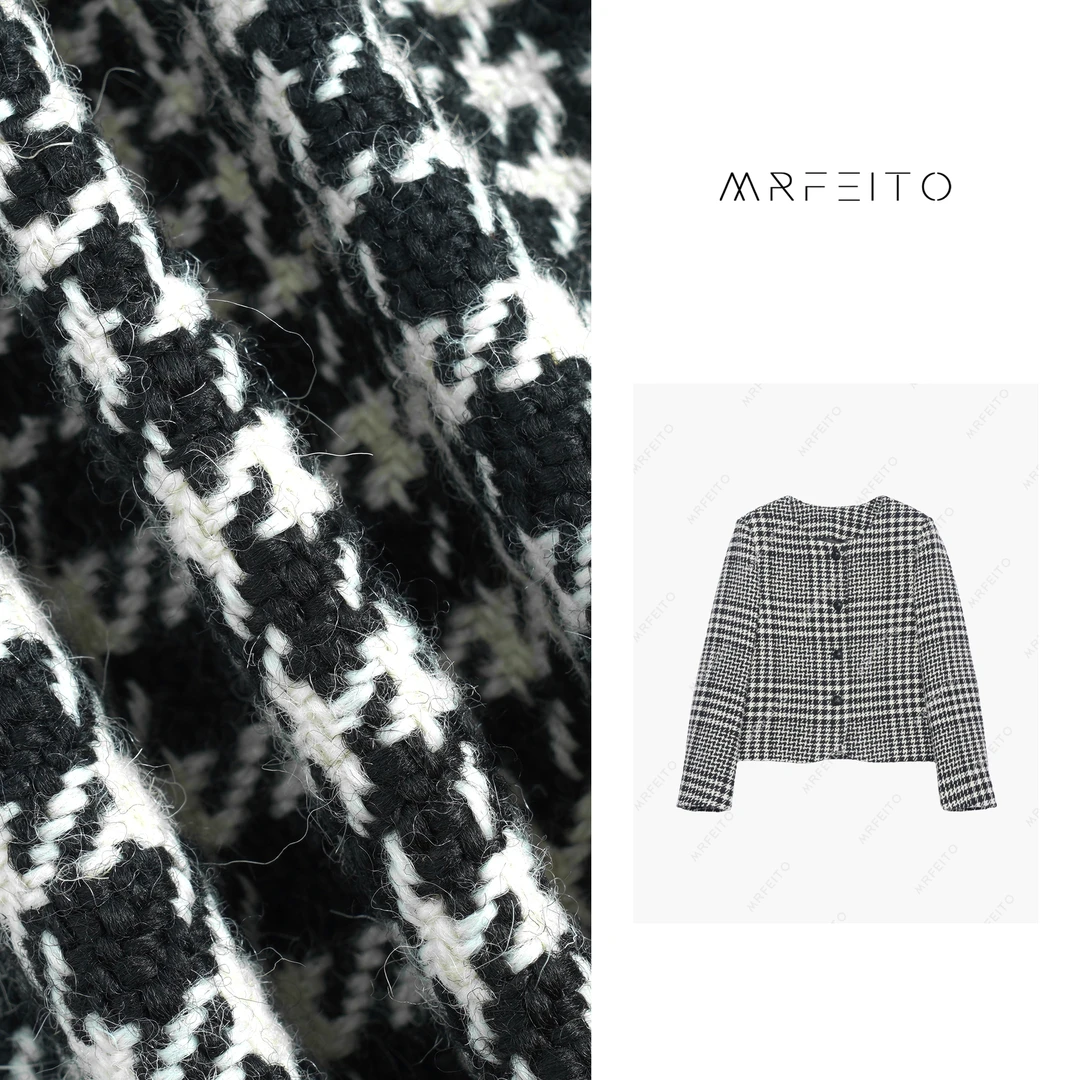 MRFEITO【香瑟琳】气质黑白千鸟格女士小香风外套H270W01Q26687