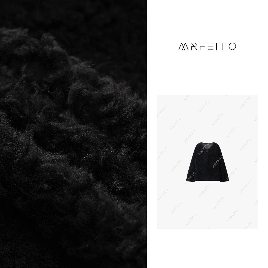 MRFEITO【洛初】舒适纯色毛毛拉链长毛休闲拉链外套H11W01Q28573