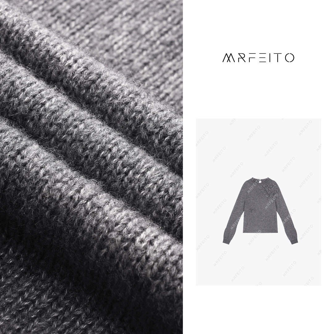 MRFEITO【寒日燃花】法式纯色重工手工钩花设计针织上衣H6M01Q28779