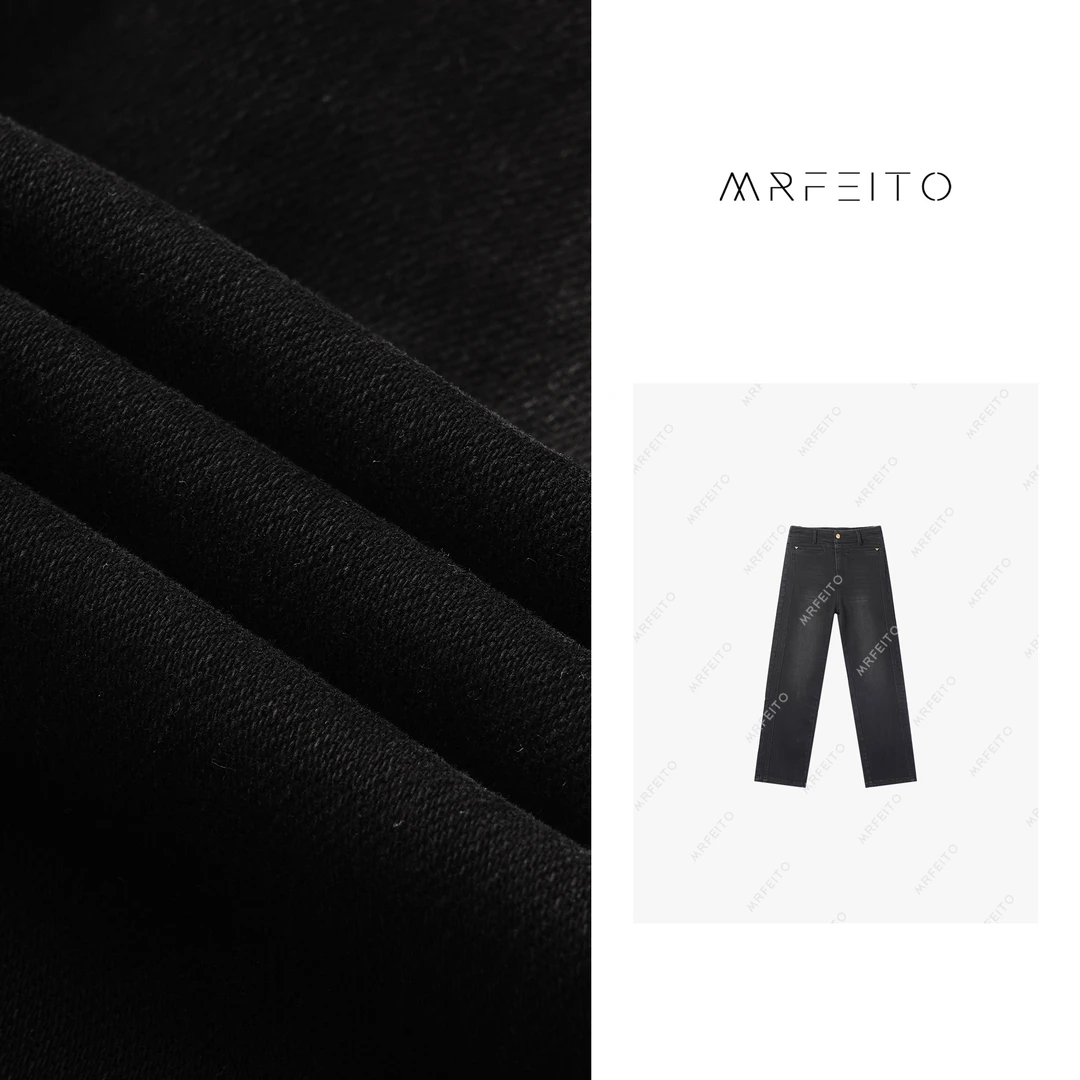 【修腿神裤】设计感小众高腰烟管裤直筒黑色女士牛仔裤H19K01Q28692