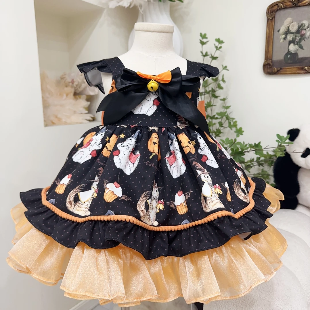 女童公主蓬蓬裙表演出服装万圣黑南瓜重工89233