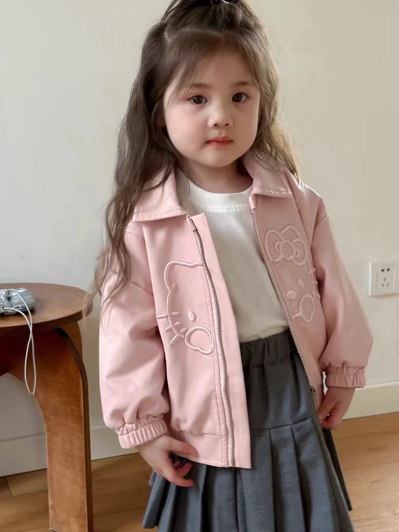 女童韩版粉色皮夹克外套女孩裤辣甜美百搭秋季皮夹克外套250079