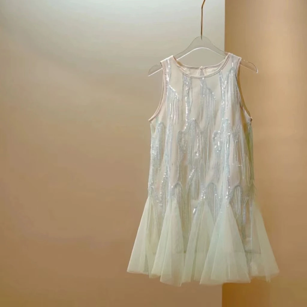 2024夏季新款浅绿色亮片连衣裙中式公主裙80202