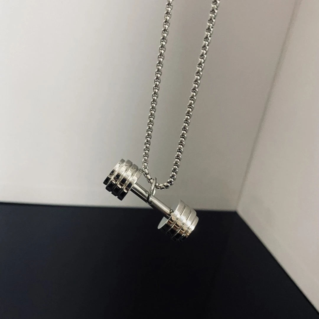 钛钢项链 【力量杠铃】潮男吊坠健身钛钢哑铃项链时尚百搭运动风