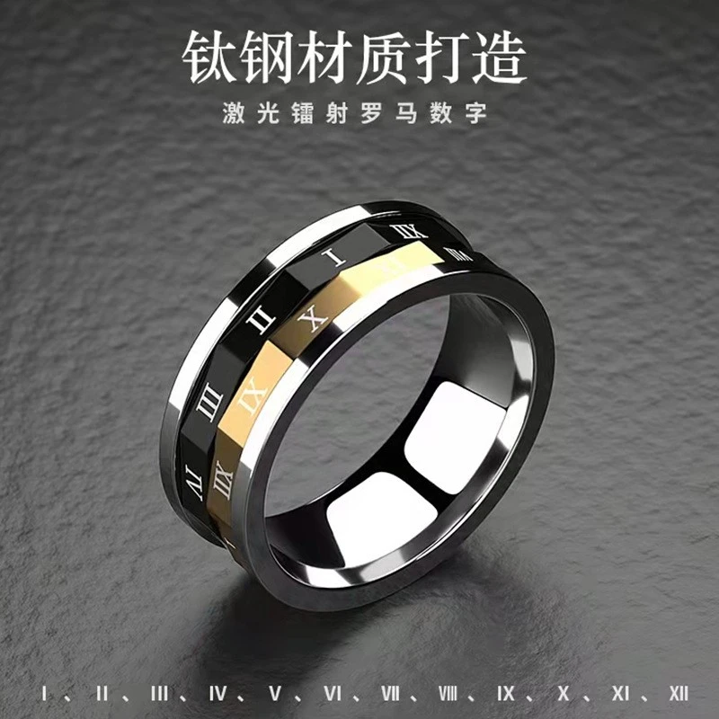 双排罗马数字个性英文可转动戒指情侣时尚韩饰品